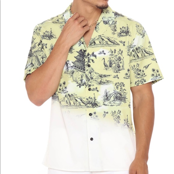 Faded Map Short Sleeve Woven Top - Yellow - Picture 3 of 4